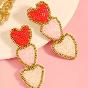 Triple, beaded heart earrings